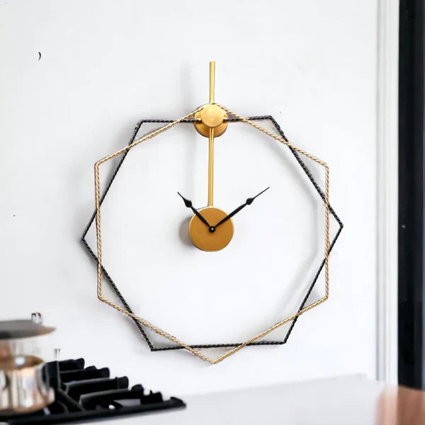 Angular Clock Frame Black & Gold Angular Wall Clock – Galloy
